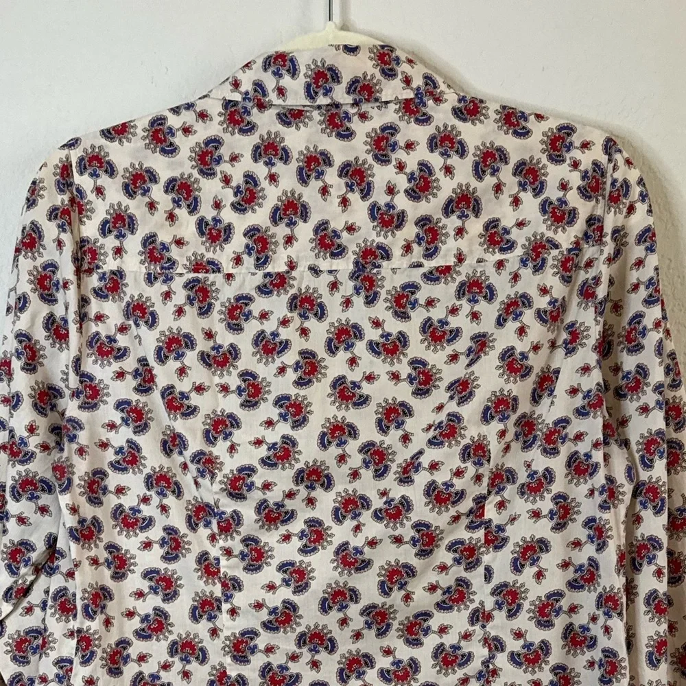 J Crew Cotton White Red Blue Perfect Paisley Long Sleeve Button Front Shirt Sz 4